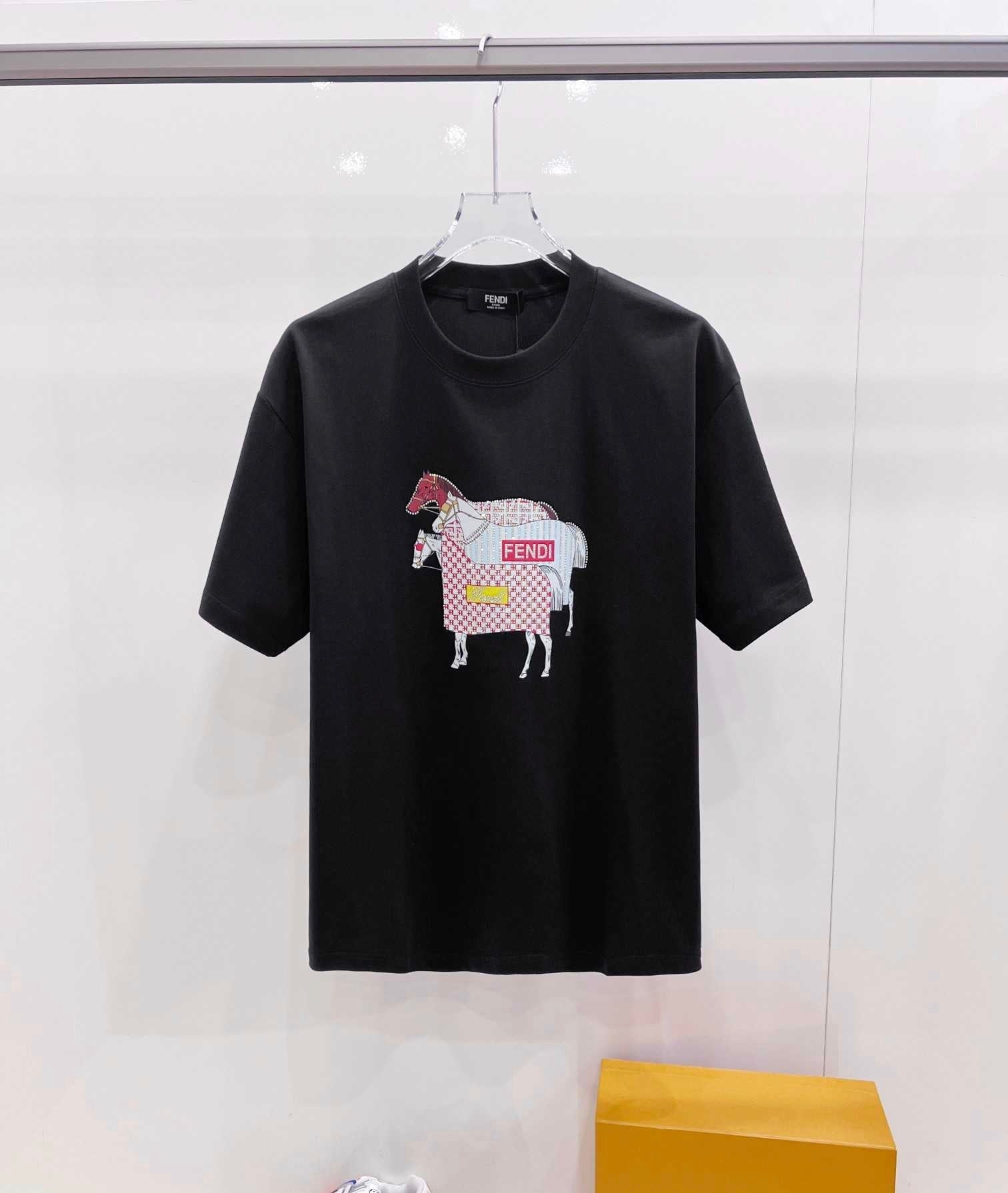 Fendi Inspired 2026 Year of the Horse Printed Rhinestone Crew Neck T-shirt